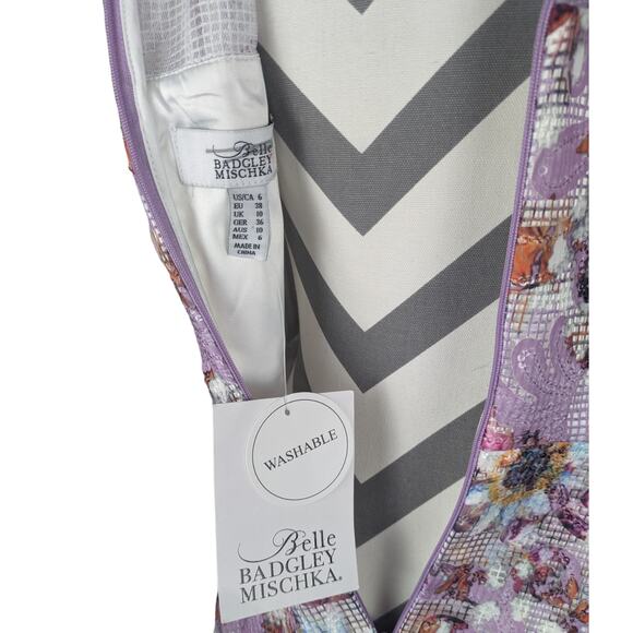 BADGLEY MISCHKA BELLE Nadia Dress Floral Sleeveless A-line Cocktail Lilac Size 6 - Picture 8 of 15
